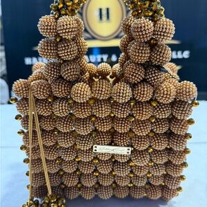 Handcrafted Beaded Mini Tote Bag in Tan